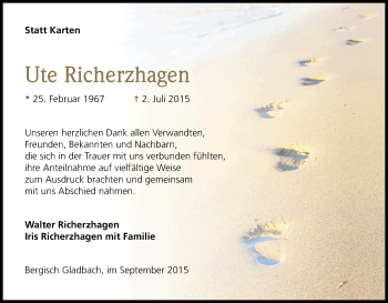 Anzeige von Ute Richerzhagen von Kölner Stadt-Anzeiger / Kölnische Rundschau / Express