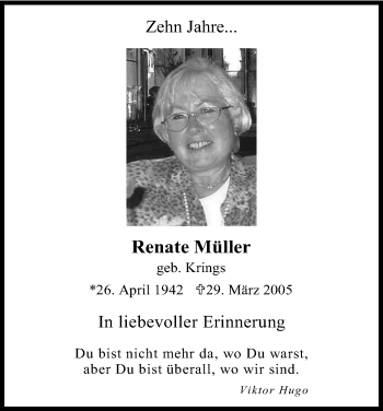 Anzeige von Renate Müller von Kölner Stadt-Anzeiger / Kölnische Rundschau / Express