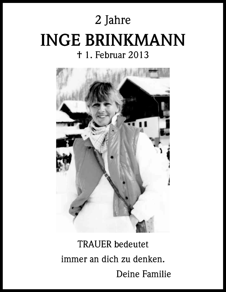  Traueranzeige für Inge Brinkmann vom 31.01.2015 aus Kölner Stadt-Anzeiger / Kölnische Rundschau / Express