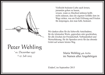 Anzeige von Peter Wehling von  Sonntags-Post 