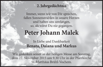Anzeige von Peter Johann Malek von  Schlossbote/Werbekurier 