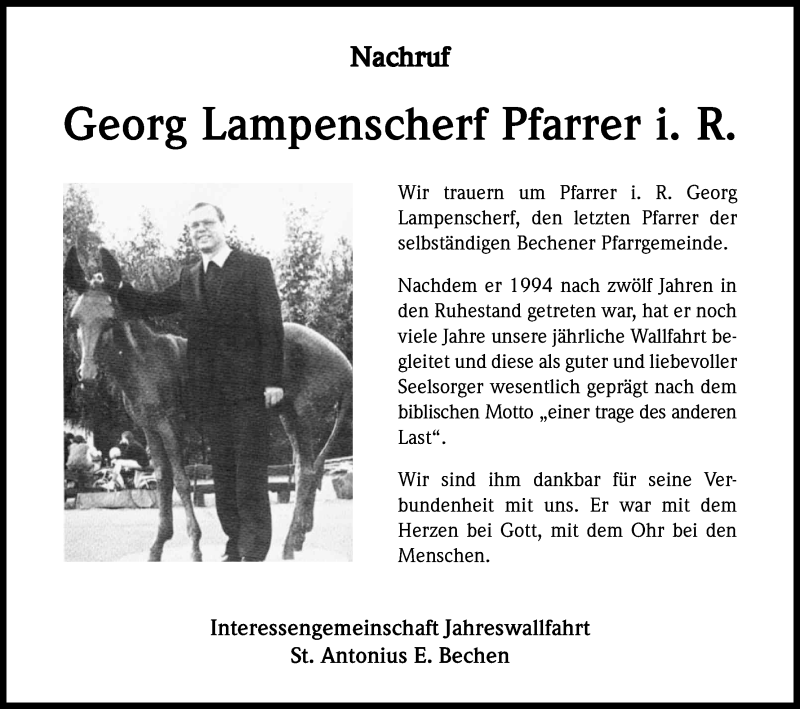  Traueranzeige für Georg  Lampenscherf vom 07.08.2015 aus Kölner Stadt-Anzeiger / Kölnische Rundschau / Express