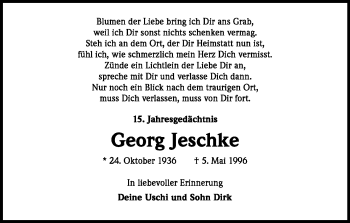 Anzeige von Georg Jeschke von Kölner Stadt-Anzeiger / Kölnische Rundschau / Express