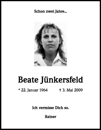 Anzeige von Beate Jünkersfeld von Kölner Stadt-Anzeiger / Kölnische Rundschau / Express