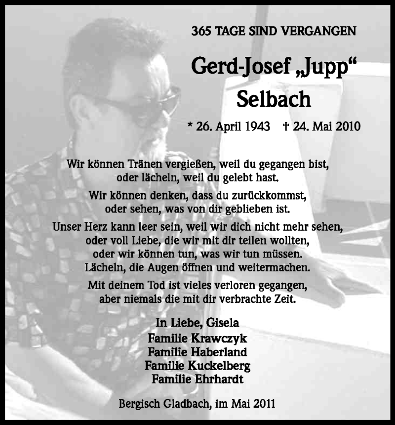  Traueranzeige für Gerd-Josef Selbach vom 24.05.2011 aus Kölner Stadt-Anzeiger / Kölnische Rundschau / Express