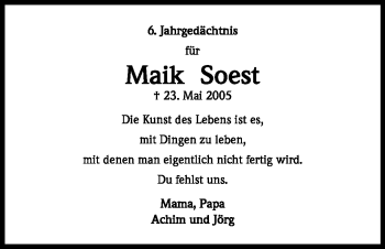 Anzeige von Maik Soest von Kölner Stadt-Anzeiger / Kölnische Rundschau / Express