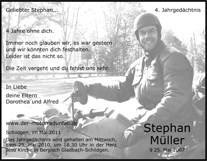  Traueranzeige für Stephan Müller vom 21.05.2011 aus Kölner Stadt-Anzeiger / Kölnische Rundschau / Express