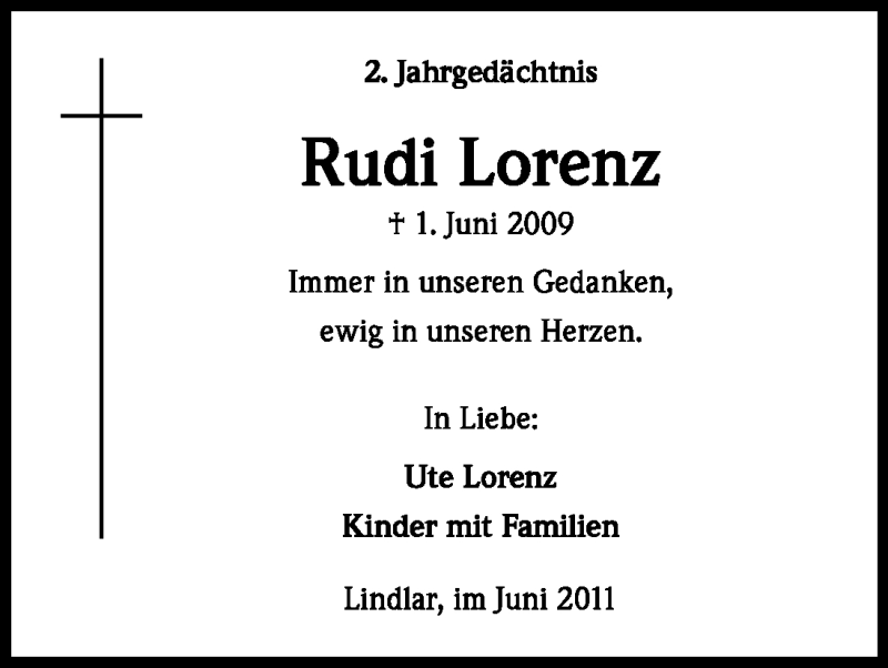  Traueranzeige für Rudi Lorenz vom 01.06.2011 aus Kölner Stadt-Anzeiger / Kölnische Rundschau / Express