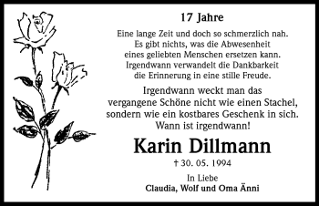 Anzeige von Karin Dillmann von Kölner Stadt-Anzeiger / Kölnische Rundschau / Express