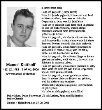 Anzeige von Manuel Kotthoff von Kölner Stadt-Anzeiger / Kölnische Rundschau / Express