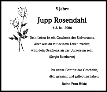 Anzeige von Jupp Rosendahl von Kölner Stadt-Anzeiger / Kölnische Rundschau / Express
