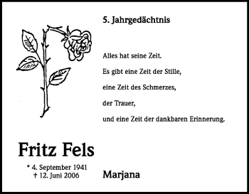 Anzeige von Fritz Fels von Kölner Stadt-Anzeiger / Kölnische Rundschau / Express