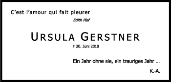 Anzeige von Ursula Gerstner von Kölner Stadt-Anzeiger / Kölnische Rundschau / Express