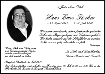 Anzeige von Hans Erno Fischer von Kölner Stadt-Anzeiger / Kölnische Rundschau / Express