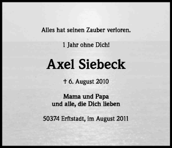 Anzeige von Axel Siebeck von Kölner Stadt-Anzeiger / Kölnische Rundschau / Express