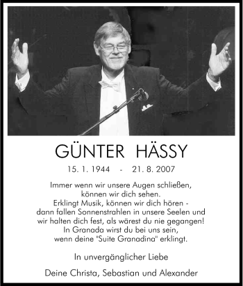Anzeige von Günter Hässy von Kölner Stadt-Anzeiger / Kölnische Rundschau / Express
