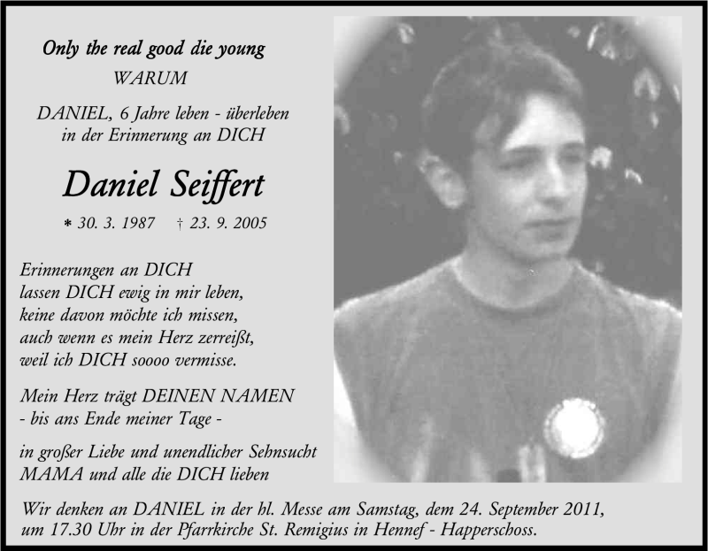  Traueranzeige für Daniel Seiffert vom 23.09.2011 aus Kölner Stadt-Anzeiger / Kölnische Rundschau / Express