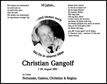 Anzeige von Christian Gangolf von Kölner Stadt-Anzeiger / Kölnische Rundschau / Express