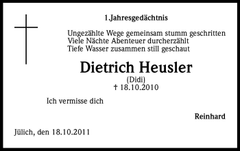 Anzeige von Dietrich Heusler von Kölner Stadt-Anzeiger / Kölnische Rundschau / Express