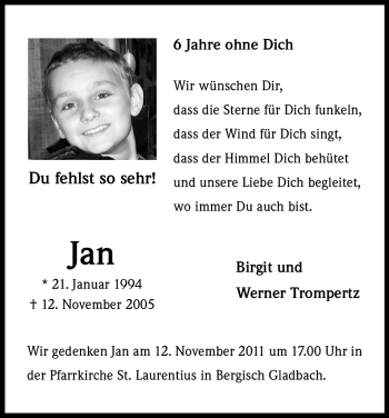 Anzeige von Jan  von Kölner Stadt-Anzeiger / Kölnische Rundschau / Express
