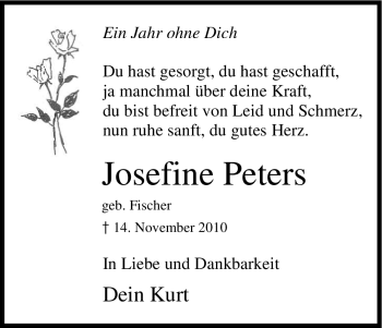 Anzeige von Josefine Peters von Kölner Stadt-Anzeiger / Kölnische Rundschau / Express