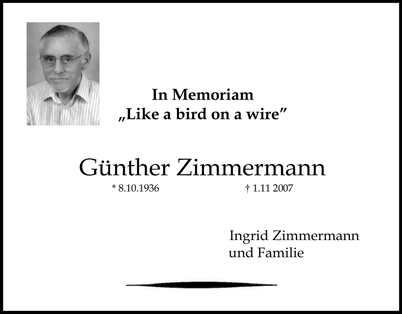 Traueranzeige für Günther Zimmermann vom 01.11.2011 aus Kölner Stadt-Anzeiger / Kölnische Rundschau / Express