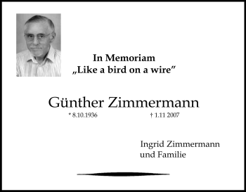 Anzeige von Günther Zimmermann von Kölner Stadt-Anzeiger / Kölnische Rundschau / Express