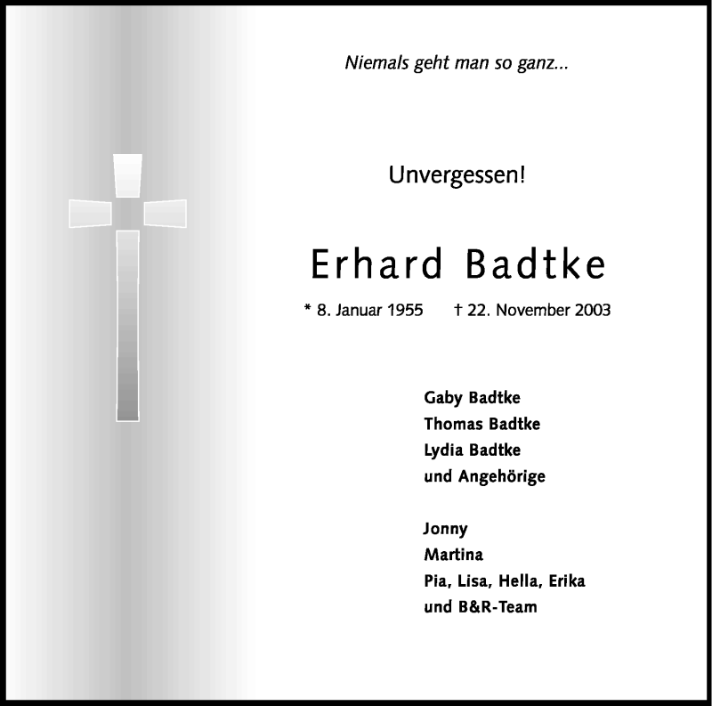  Traueranzeige für Erhard Badtke vom 22.11.2011 aus Kölner Stadt-Anzeiger / Kölnische Rundschau / Express