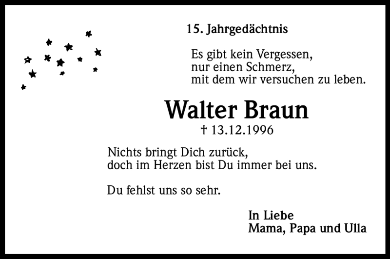  Traueranzeige für Walter Braun vom 13.12.2011 aus Kölner Stadt-Anzeiger / Kölnische Rundschau / Express