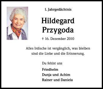 Anzeige von Hildegard Przygoda von Kölner Stadt-Anzeiger / Kölnische Rundschau / Express