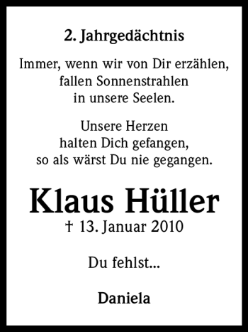 Anzeige von Klaus Hüller von Kölner Stadt-Anzeiger / Kölnische Rundschau / Express