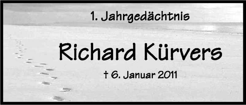  Traueranzeige für Richard Kürvers vom 06.01.2012 aus Kölner Stadt-Anzeiger / Kölnische Rundschau / Express