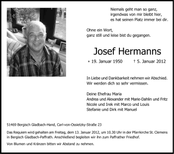 Anzeige von Josef Hermanns von Kölner Stadt-Anzeiger / Kölnische Rundschau / Express