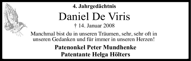  Traueranzeige für Daniel De Viris vom 14.01.2012 aus Kölner Stadt-Anzeiger / Kölnische Rundschau / Express