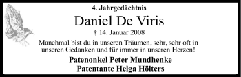 Anzeige von Daniel De Viris von Kölner Stadt-Anzeiger / Kölnische Rundschau / Express