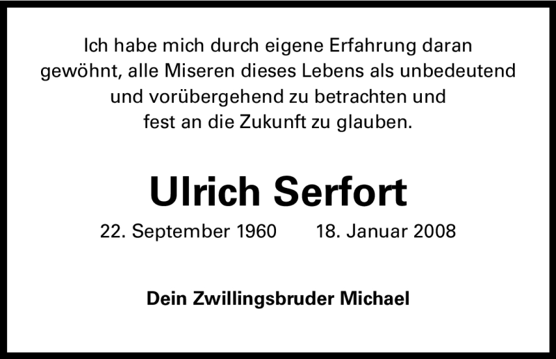  Traueranzeige für Ulrich Serfort vom 18.01.2012 aus Kölner Stadt-Anzeiger / Kölnische Rundschau / Express