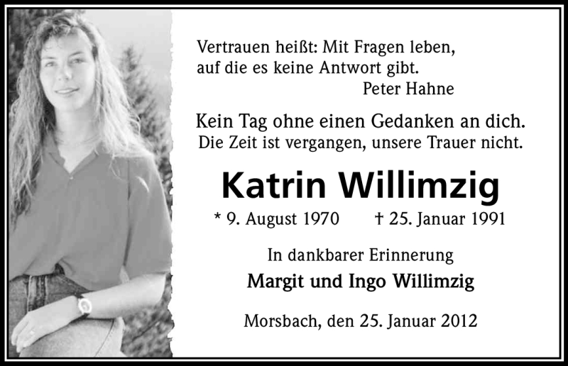  Traueranzeige für Katrin Willimzig vom 25.01.2012 aus Kölner Stadt-Anzeiger / Kölnische Rundschau / Express