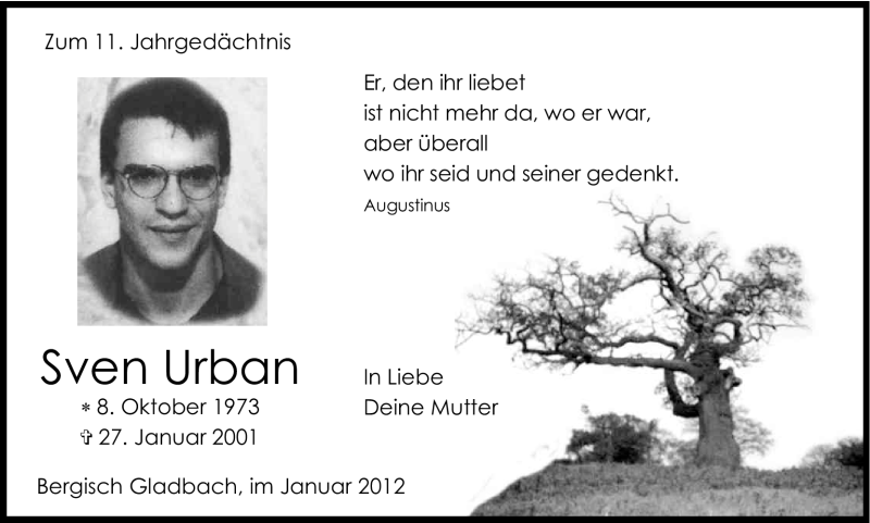  Traueranzeige für Sven Urban vom 27.01.2012 aus Kölner Stadt-Anzeiger / Kölnische Rundschau / Express