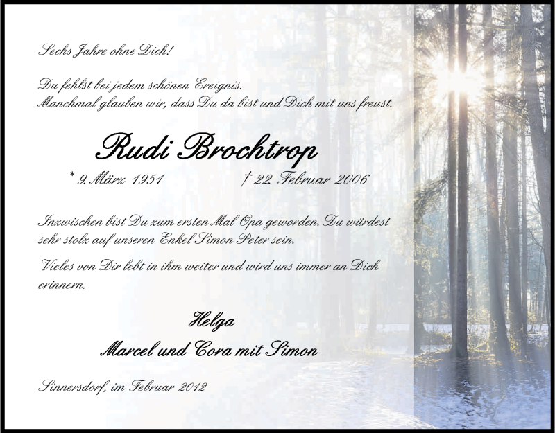  Traueranzeige für Rudolf Brochtrop vom 25.02.2012 aus Kölner Stadt-Anzeiger / Kölnische Rundschau / Express