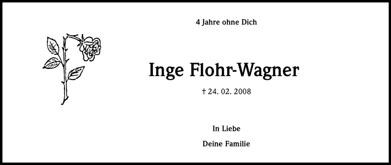  Traueranzeige für Inge Flohr-Wagner vom 24.02.2012 aus Kölner Stadt-Anzeiger / Kölnische Rundschau / Express