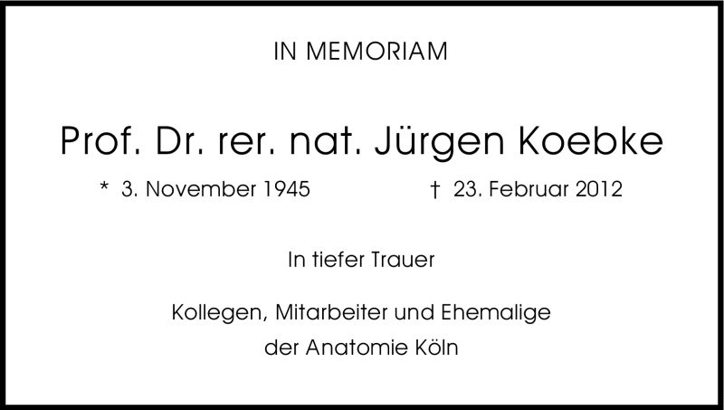  Traueranzeige für Jürgen Koebke vom 03.03.2012 aus Kölner Stadt-Anzeiger / Kölnische Rundschau / Express