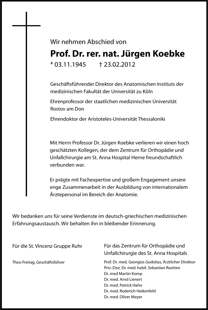  Traueranzeige für Jürgen Koebke vom 03.03.2012 aus Kölner Stadt-Anzeiger / Kölnische Rundschau / Express