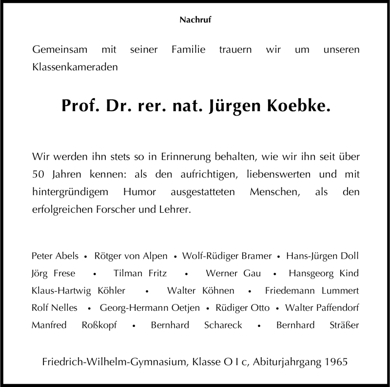  Traueranzeige für Jürgen Koebke vom 07.03.2012 aus Kölner Stadt-Anzeiger / Kölnische Rundschau / Express