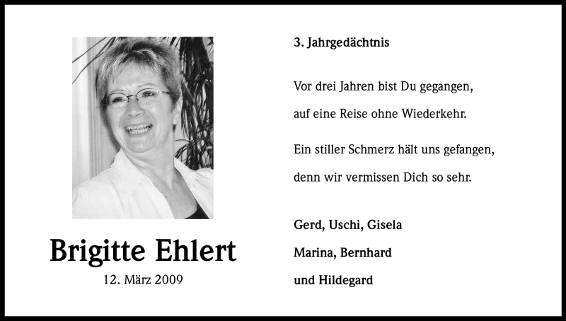  Traueranzeige für Brigitte Ehlert vom 12.03.2012 aus Kölner Stadt-Anzeiger / Kölnische Rundschau / Express