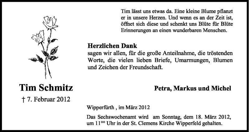  Traueranzeige für Tim Schmitz vom 10.03.2012 aus Kölner Stadt-Anzeiger / Kölnische Rundschau / Express