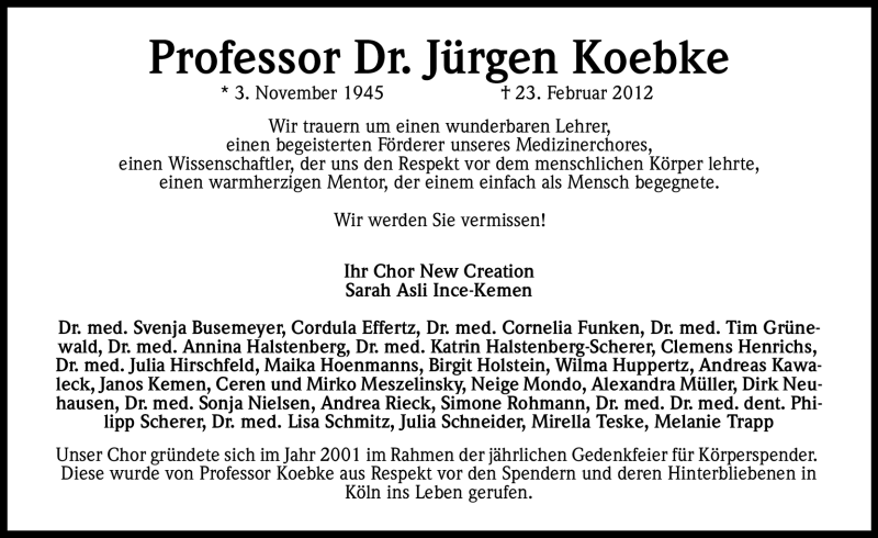  Traueranzeige für Jürgen Koebke vom 10.03.2012 aus Kölner Stadt-Anzeiger / Kölnische Rundschau / Express