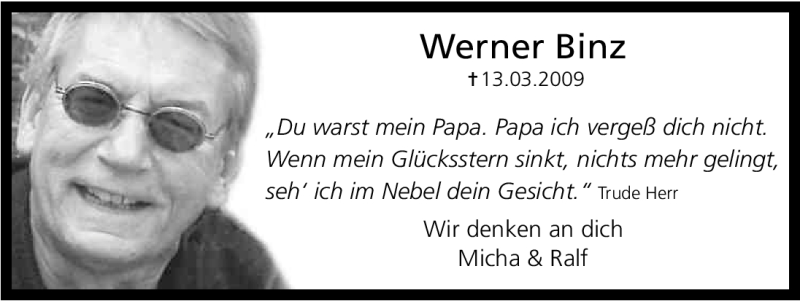  Traueranzeige für Werner Binz vom 10.03.2012 aus Kölner Stadt-Anzeiger / Kölnische Rundschau / Express