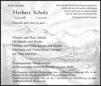 Anzeige von Herbert Schulz von Kölner Stadt-Anzeiger / Kölnische Rundschau / Express