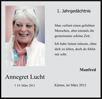 Anzeige von Annegret Lucht von Kölner Stadt-Anzeiger / Kölnische Rundschau / Express