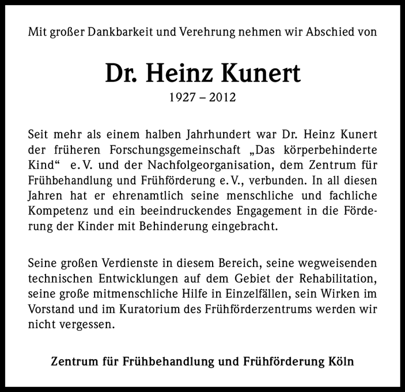  Traueranzeige für Heinz Kunert vom 14.04.2012 aus Kölner Stadt-Anzeiger / Kölnische Rundschau / Express